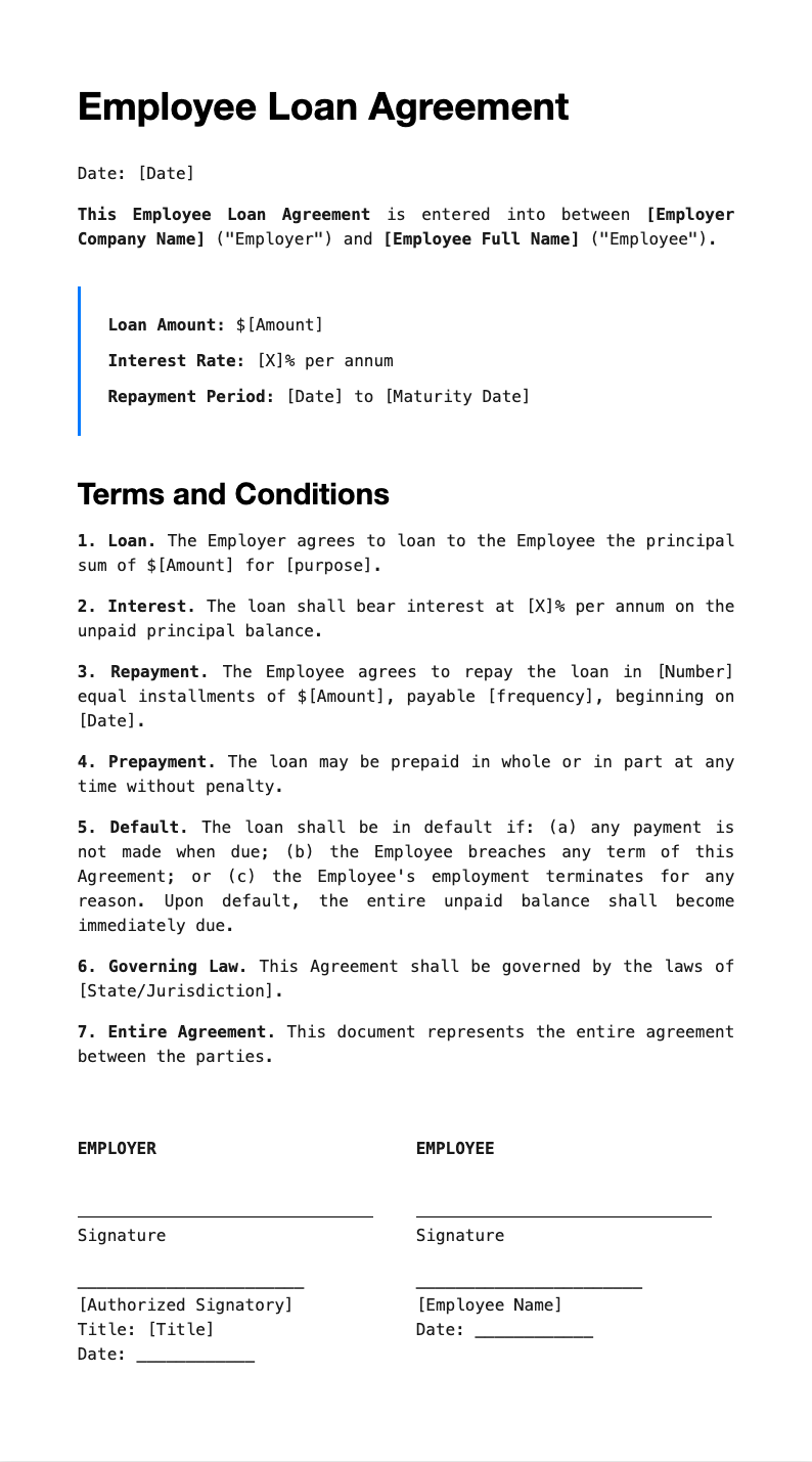 Compact Cool Employee Loan Agreement